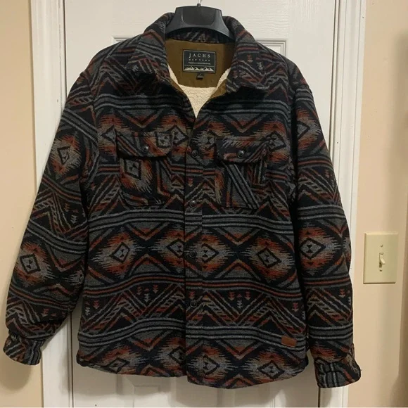 Jachs Men's Patterned Shirt Jacket - Navy and Red - Picture 2 of 11